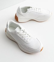 New Look White Leather-Look Trim Lace Up Trainers
